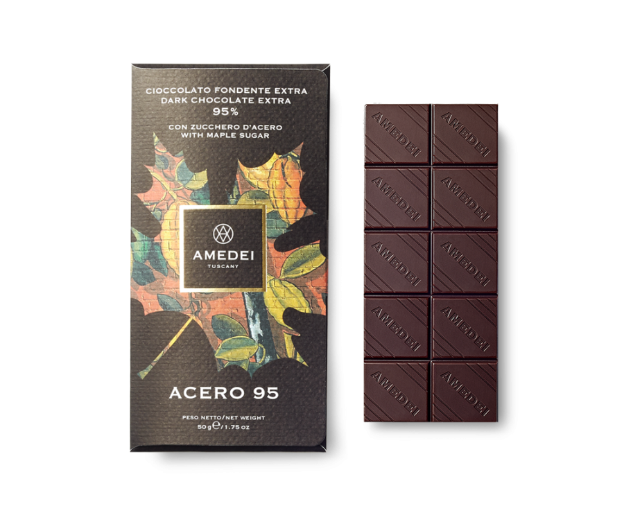 Amedei Acero 95% Dark Chocolate Bar Open