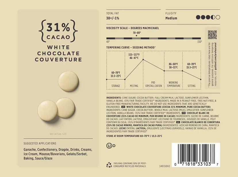 Guittard Créme Francaise 31% White Couverture Chocolate Wafers 2 Label