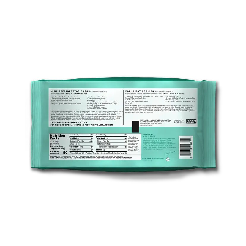 Guittard Green Mint Baking Chips (12oz) Back