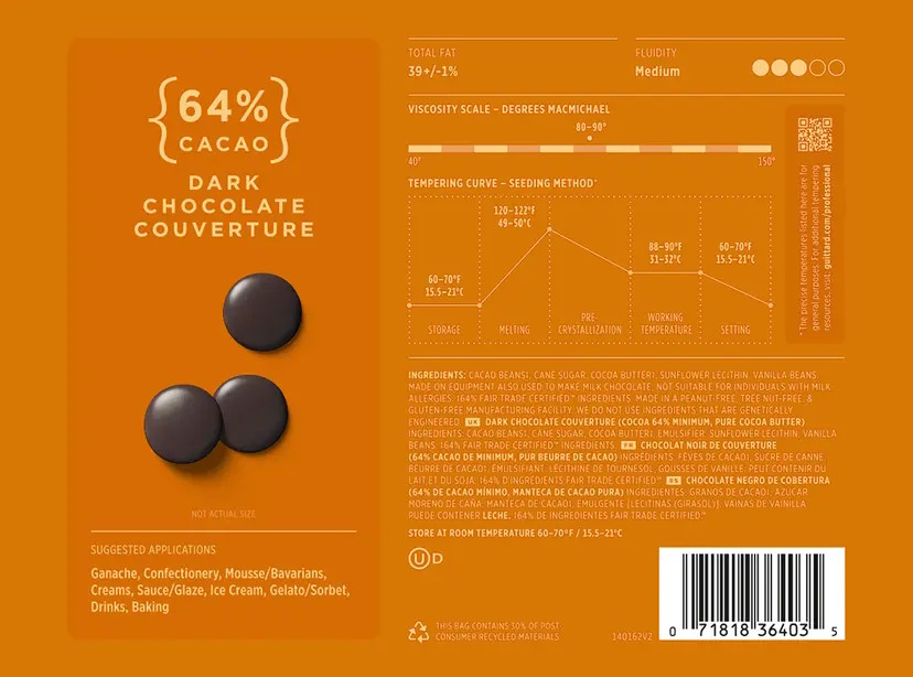Guittard L’Etoile Du Nord 64% Dark Couverture Chocolate Wafers Label