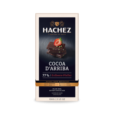 Hachez Cocoa d'Arriba Strawberry Peppercorn 77% Dark Chocolate Bar