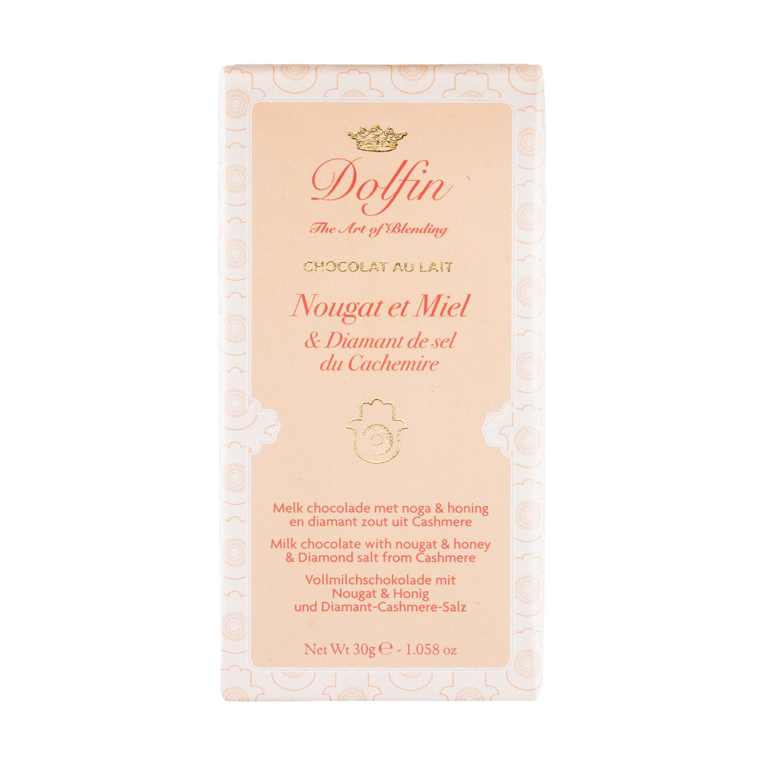 Dolfin 38% Milk Chocolate with Nougat, Honey & Diamond Salt from Cashmere-min