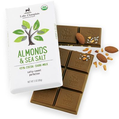 Lake Champlain 43% Dark Milk Chocolate bar with Almonds & Sea Salt