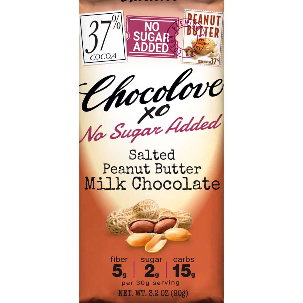 Chocolove Xo No Sugar Added 37 Milk Chocolate Bar With Salted Peanut
