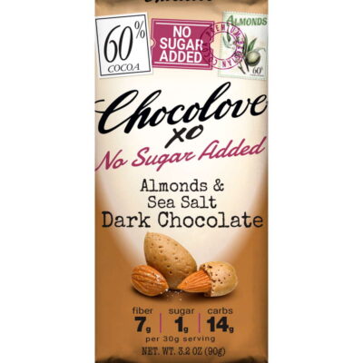 Chocolove XO No Sugar Added 60% Dark Chocolate Bar with Almonds & Sea Salt