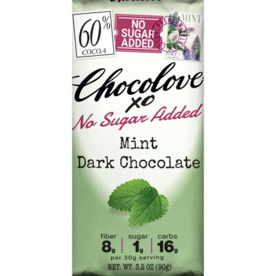 Chocolove XO No Sugar Added 60% Dark Chocolate Bar with Mint