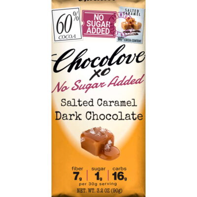 Chocolove XO No Sugar Added 60% Dark Chocolate Bar with Salted Caramel Filling