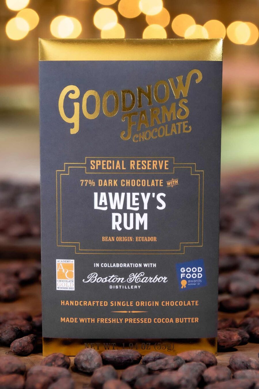 Goodnow Farms Special Reserve Ecuador 77% Dark Chocolate Bar with Lawley’s Rum