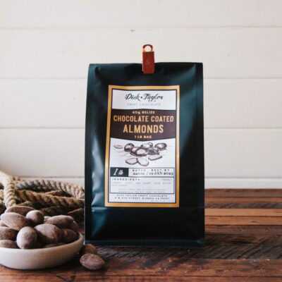 Dick Taylor Belize 65% Dark Chocolate Coated Almonds 1 Pound Bag Lifestyle