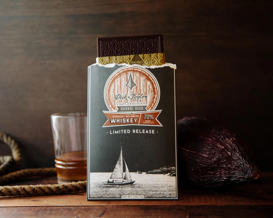 Dick Taylor Limited Edition 70% Dark Chocolate Bar with Straight Bourbon Whiskey Lifestyle 2
