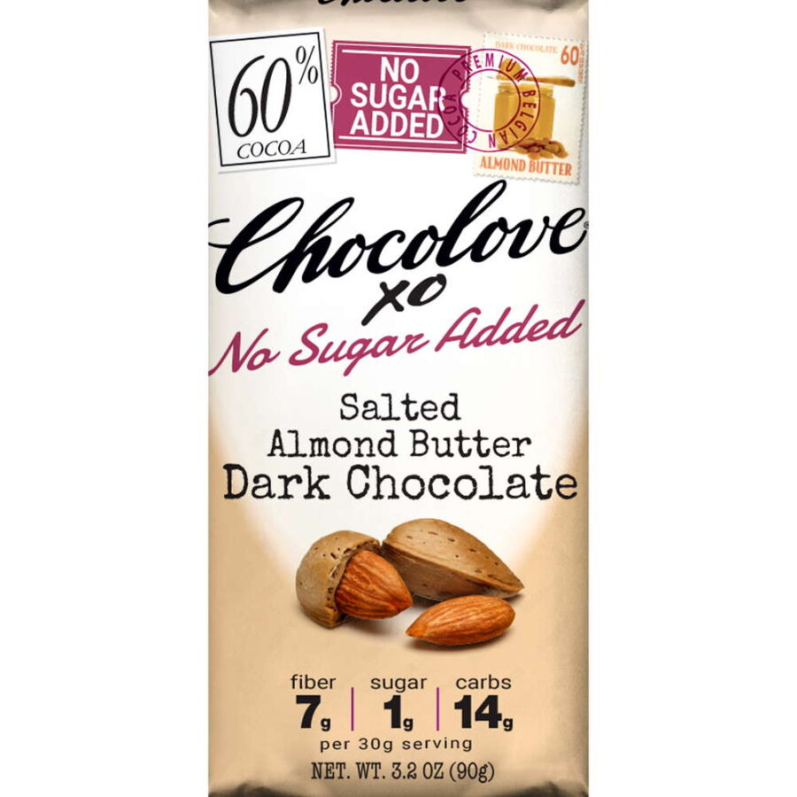 Chocolove XO No Sugar Added 60% Dark Chocolate Bar with Salted Almond Butter Filling