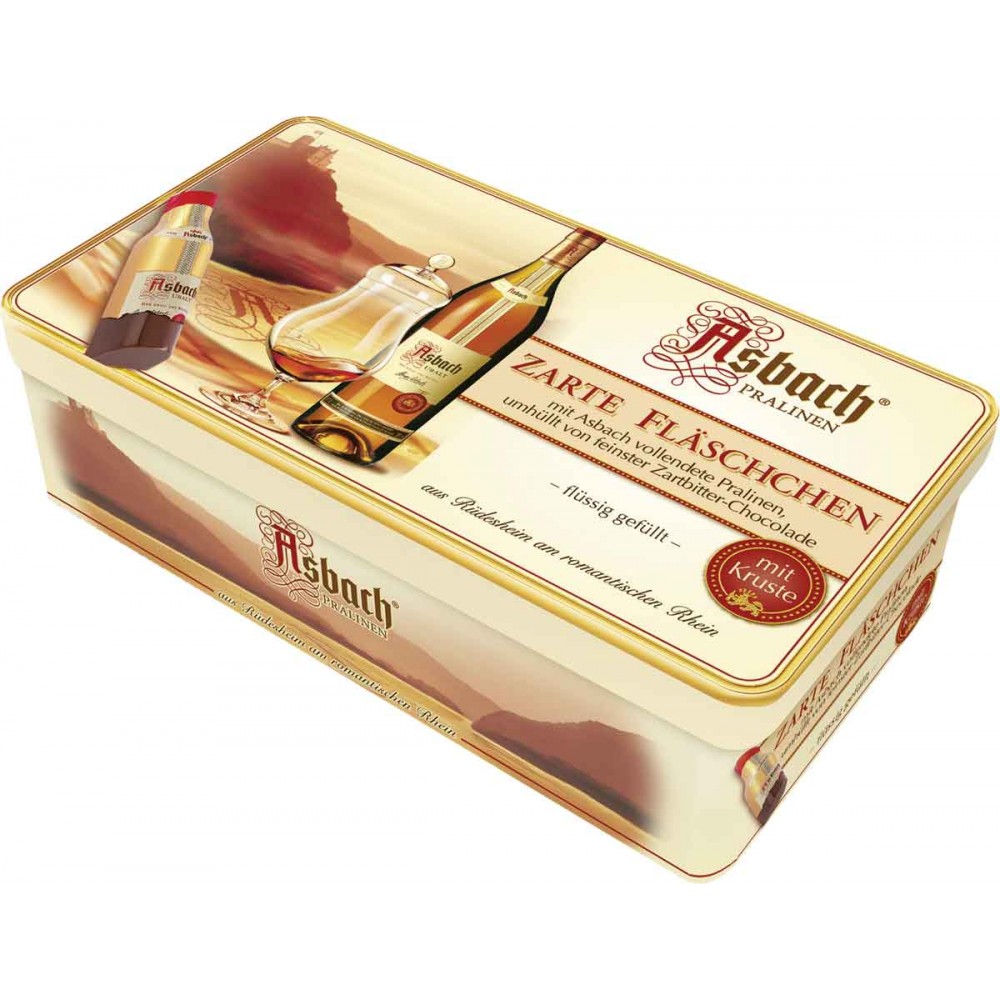 Asbach® 16-Piece Brandy Dark Chocolate | Tin Fläschchen Gift Chocolate World Wide Zarte