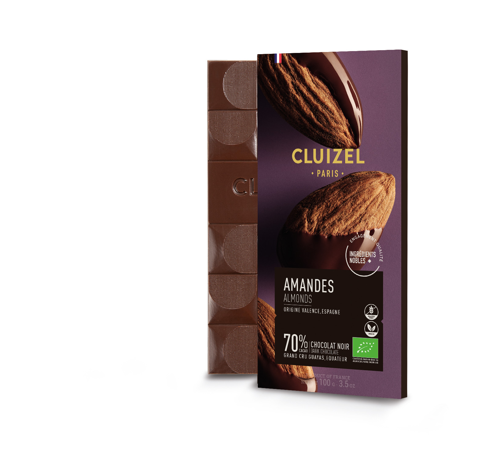 Michel Cluizel Guayas Ecuador Organic 70% Dark Chocolate Bar with Almonds