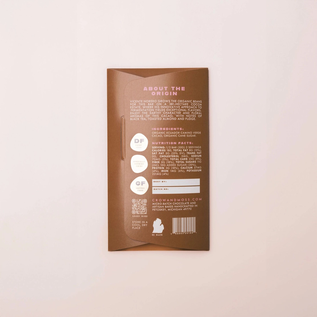 Crow & Moss Camino Verde Ecuador 70% Dark Chocolate Bar Back