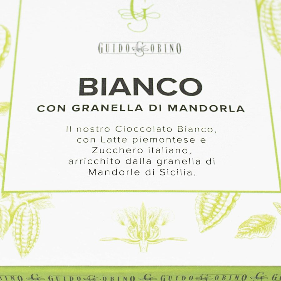 Guido Gobino Bianco 35% White Chocolate Bar with Chopped Hazelnuts (110g) 2-min