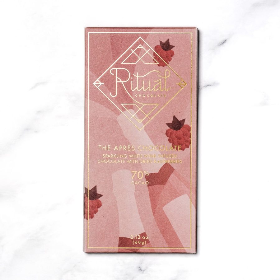 Ritual The Après Chocolate 70% Dark Chocolate Bar with Sparkling White Wine & Dried Raspberries-min