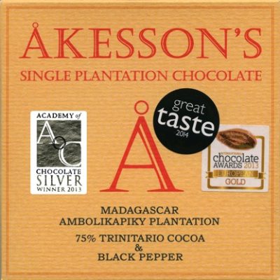 Akesson's Ambolikapiky Plantation Madagascar 75% Trinitario Dark Chocolate Bar with Black Pepper
