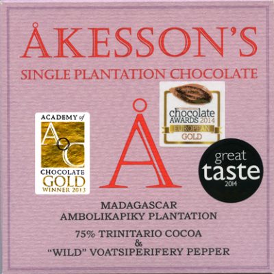 Akesson's Ambolikapiky Plantation Madagascar 75% Trinitario Dark Chocolate Bar with Voatsiperifery Pepper