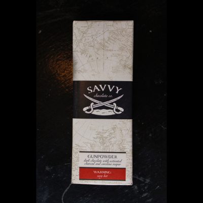 Savvy Chocolate Co. Gunpowder Dark Chocolate Bar with Activated Charcoal & Carolina Reaper
