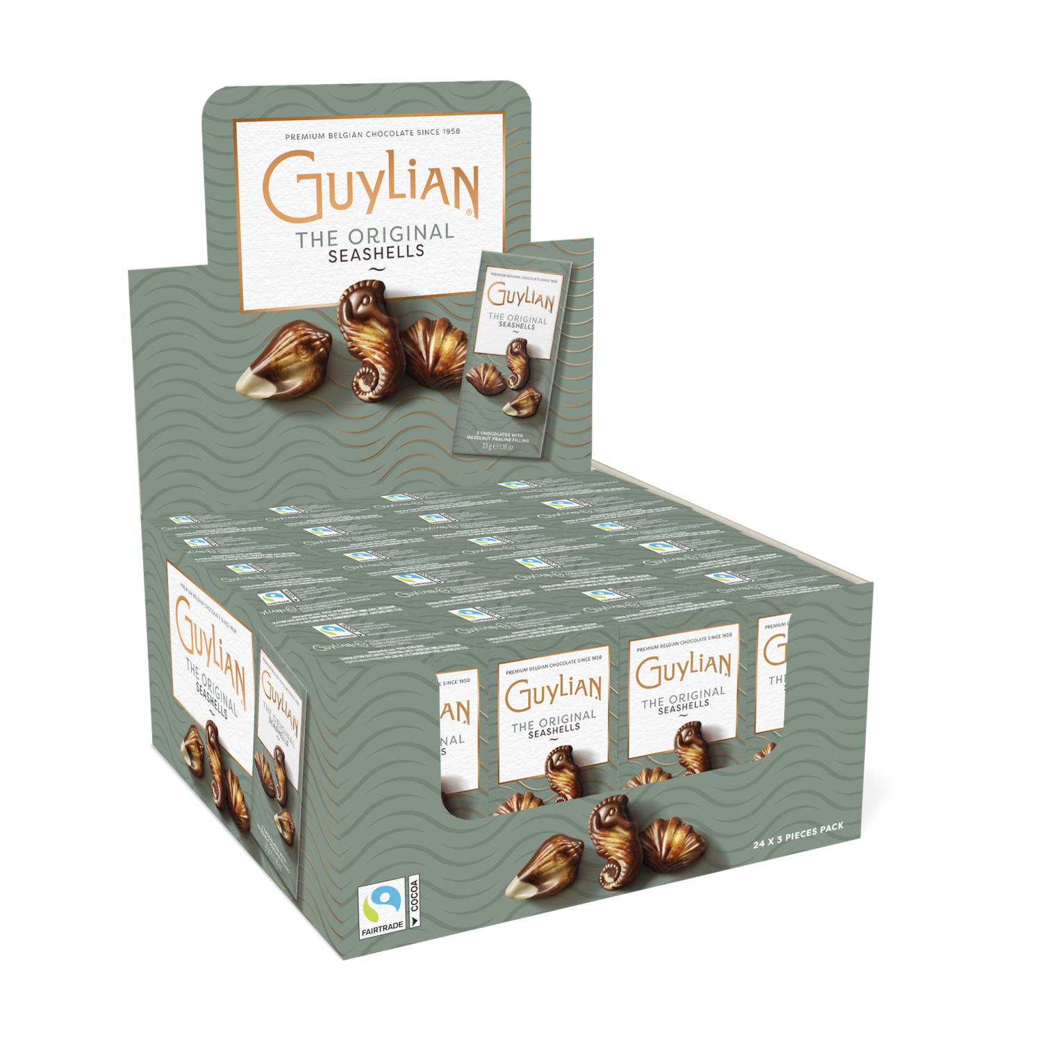 Guylian 3-Piece Chocolate Seashells display