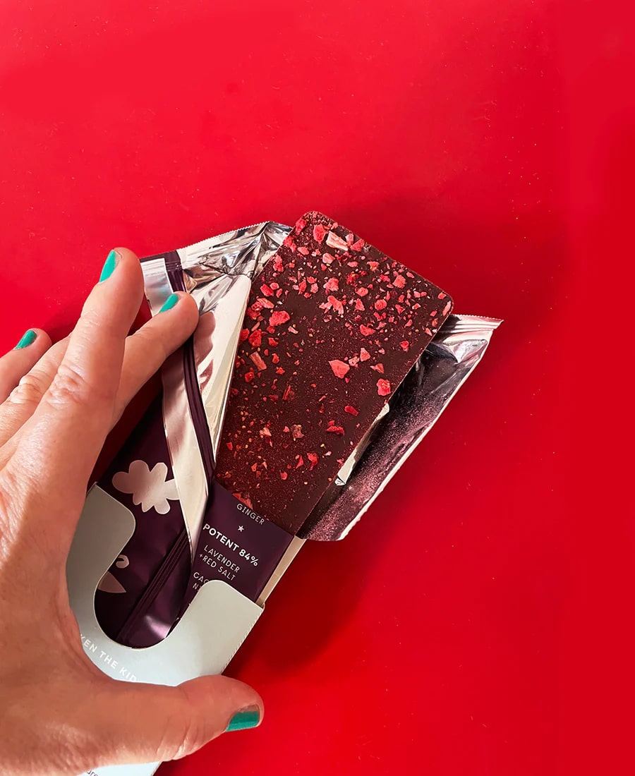 Antidote Magician 56% Milk Chocolate Bar with Strawberry & Hibiscus Lifestyle
