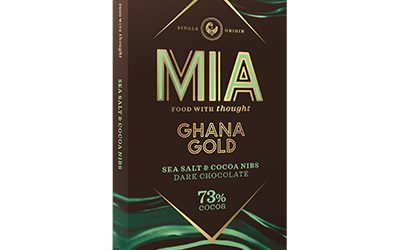 SALE MIA Ghana Gold 73% Dark Chocolate Bar with Sea Salt & Cocoa Nibs