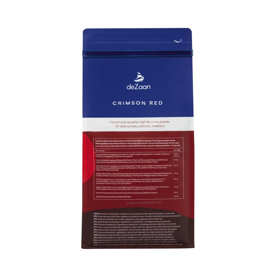 deZaan Crimson Red 22-24% Dutched Cocoa Powder Back 2 2023