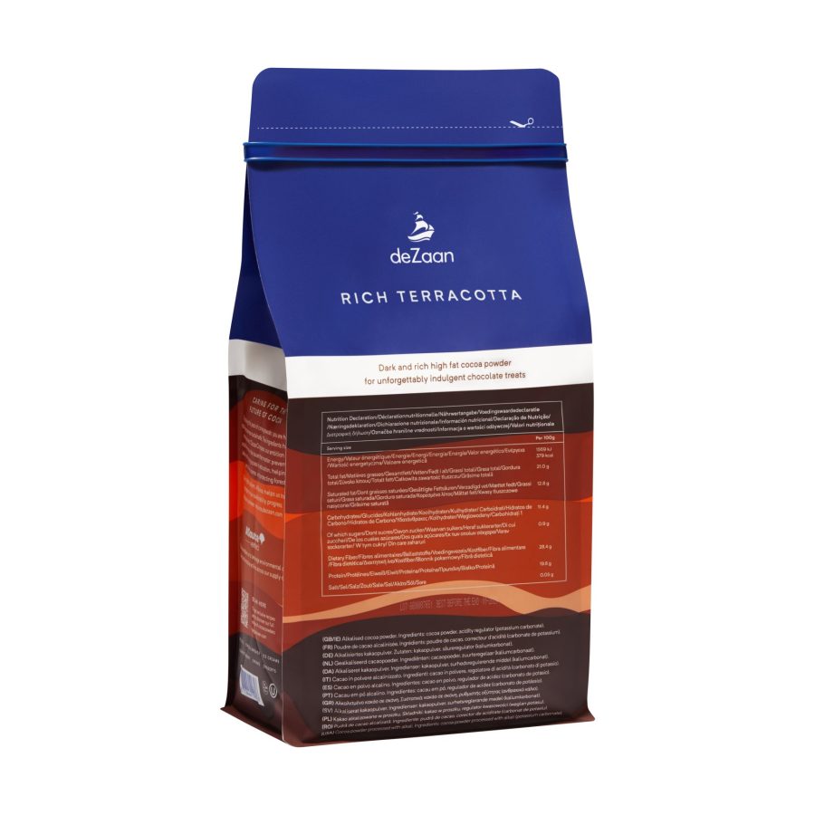 deZaan Terracotta 20-22% Dutched Cocoa Powder Back 2023