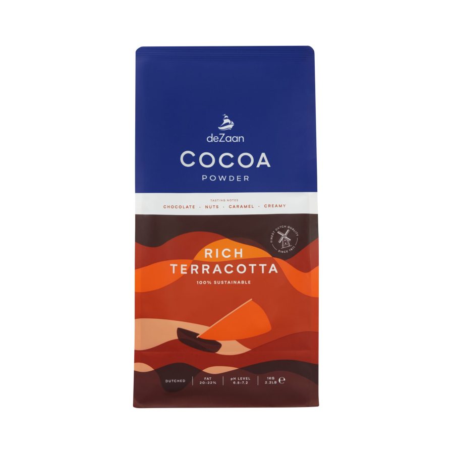 deZaan Terracotta 20-22% Dutched Cocoa Powder Front 2023