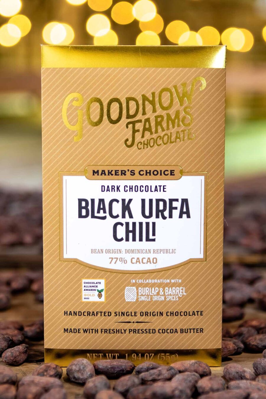 Goodnow Farms Maker's Choice Dominican Republic 77% Dark Chocolate Bar with Black Urfa Chili