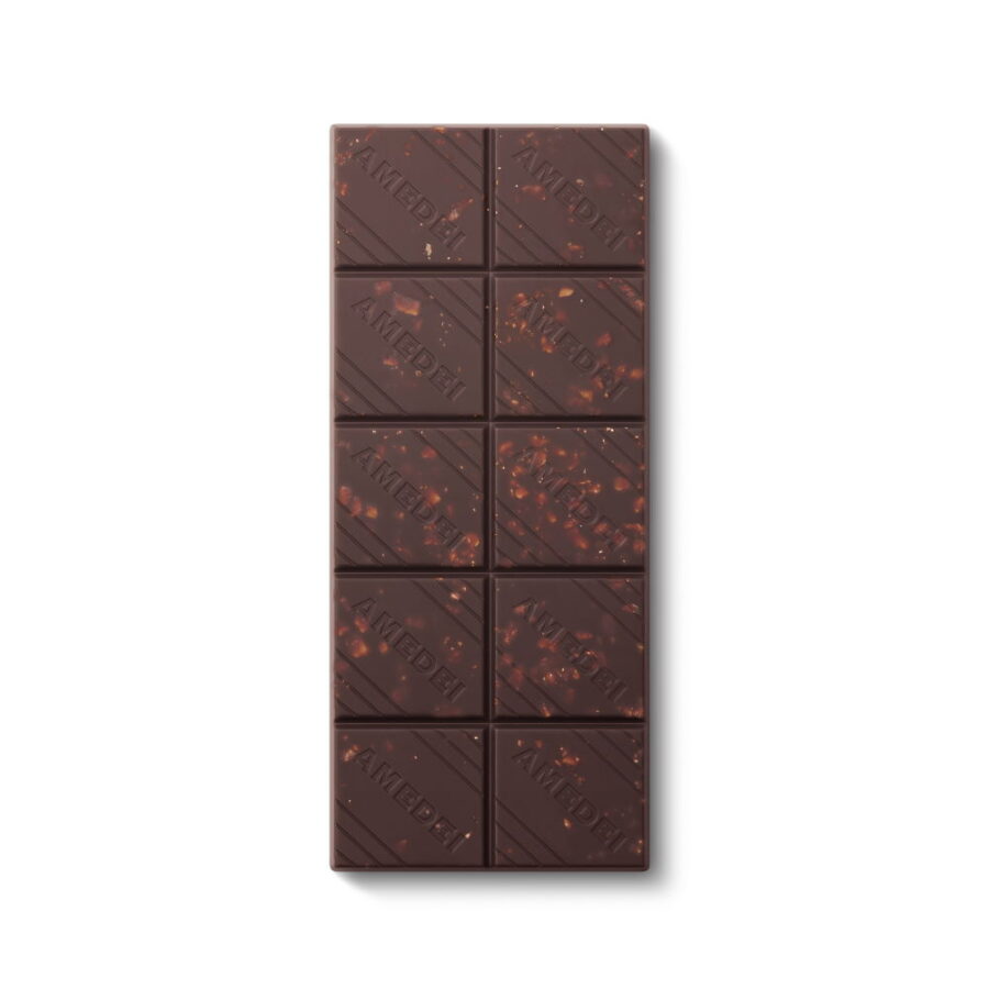 Amedei Dark Chocolate Bar with Almonds Open