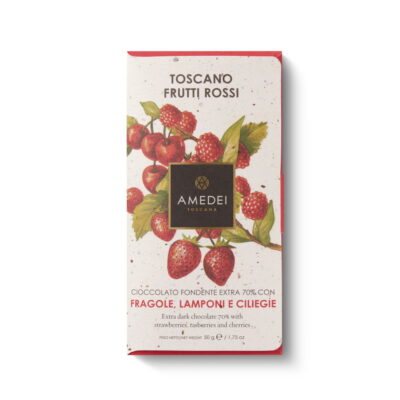 Amedei Toscano Frutti Rossi 70% Dark Chocolate Bar with Strawberries, Raspberries & Cherries