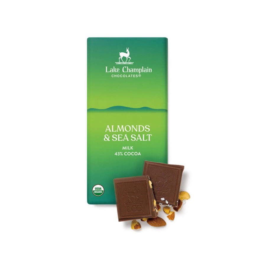 Lake Champlain Chocolates Organic 43% Milk Chocolate Bar with Almonds & Sea Salt
