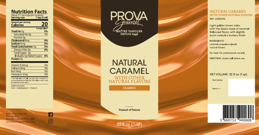 Prova Gourmet Classic Natural Caramel Flavor Label