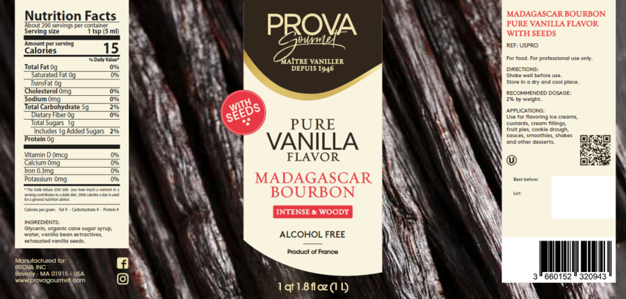 Prova Gourmet Madagascar Bourbon Pure Vanilla Flavor with Seeds Label