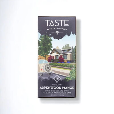 Taste Artisan Chocolate Aspenwood Manor 75% Dark Chocolate Bar with Hazelnut & Honeycomb