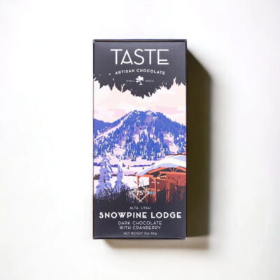 Taste Artisan Chocolate Snowpine Lodge 75% Dark Chocolate Bar with Cranberry