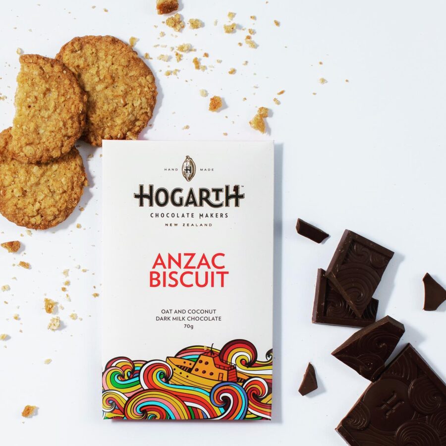 Hogarth Anzac Biscuit Guayaquil Ecuador 53% Milk Chocolate Bar with Oats & Coconut Lifestyle Open