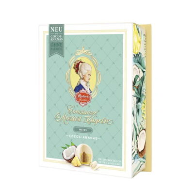 Reber Constanze Mozart White Chocolate Kugeln with Pineapple & Coconut