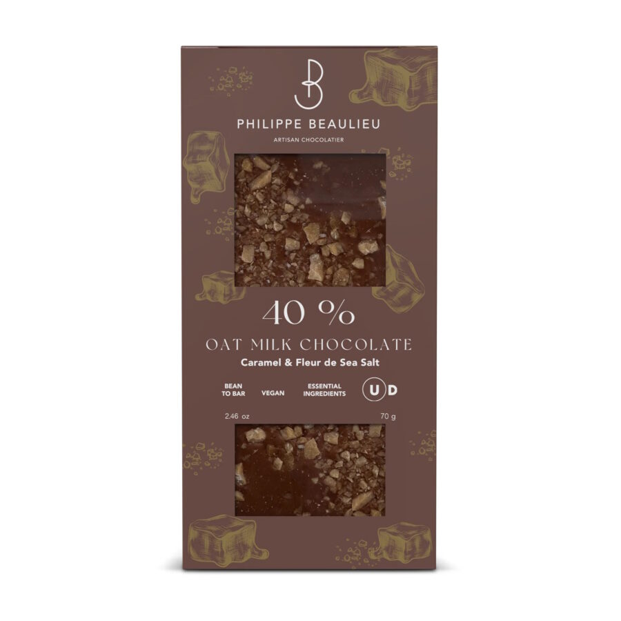 Philippe Beaulieu 40% Oat Milk Chocolate Bar with Caramel & Fleur de Sea Salt