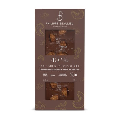 Philippe Beaulieu 40% Oat Milk Chocolate Bar with Caramelized Cashews & Fleur de Sea Salt