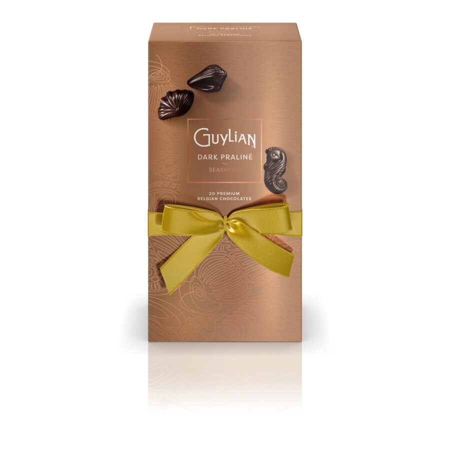 Guylian 20-Piece 72% Dark Chocolate Seashells with Dark Praliné in Luxe Ballotin Gift Box