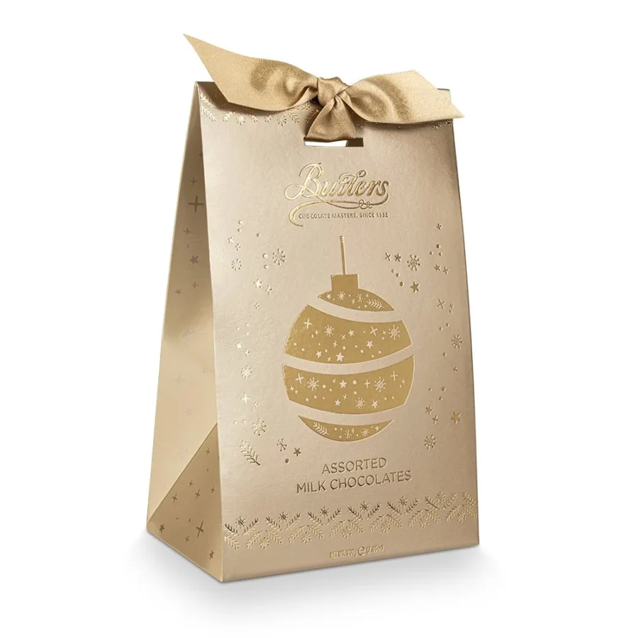 Butlers Assorted Milk Chocolate Truffles in Luxury Gold Ornament Tapered Box Side