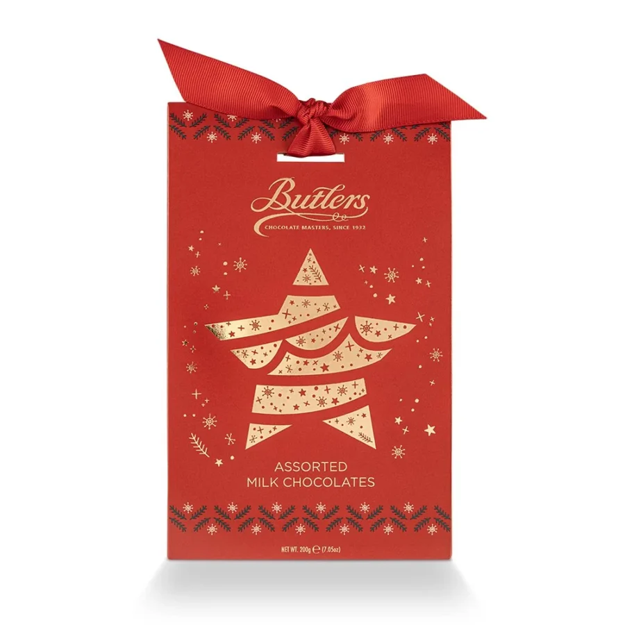 Butlers Assorted Milk Chocolate Truffles in Luxury Star Red Tapered Box Front