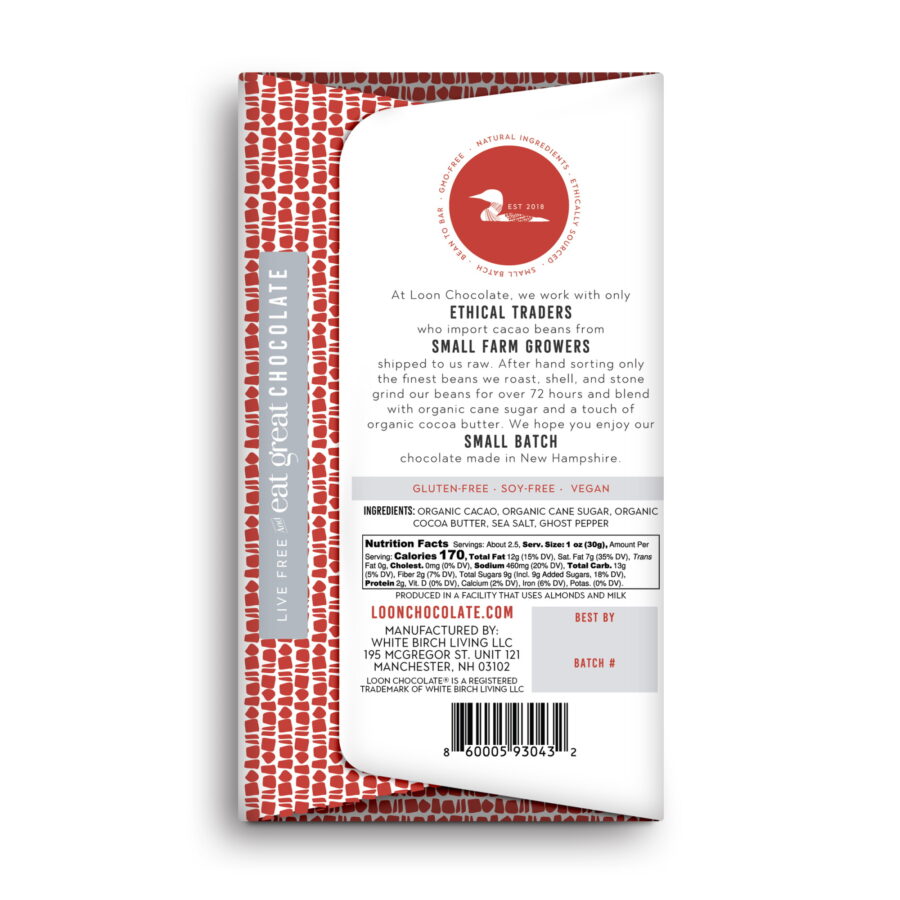 Loon Chocolate The Ghost and the Sea 70% Dark Chocolate Bar with Ghost Pepper & Sea Salt Back