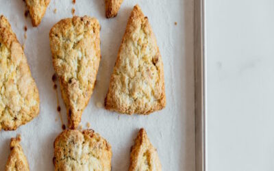 Guittard Buttermilk Scones with White Chocolate, Pears and Walnuts