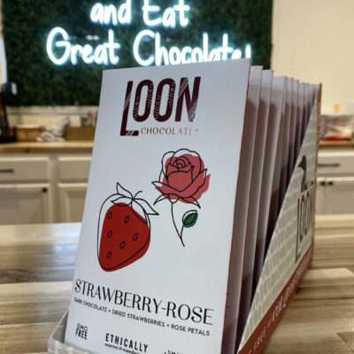 Loon Chocolate 70% Dark Chocolate Bar with Strawberry & Rose