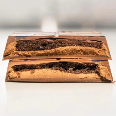 Omniya Milk Chocolate Bar with Brownie & Hazelnut Chocolate Spread Filling Open
