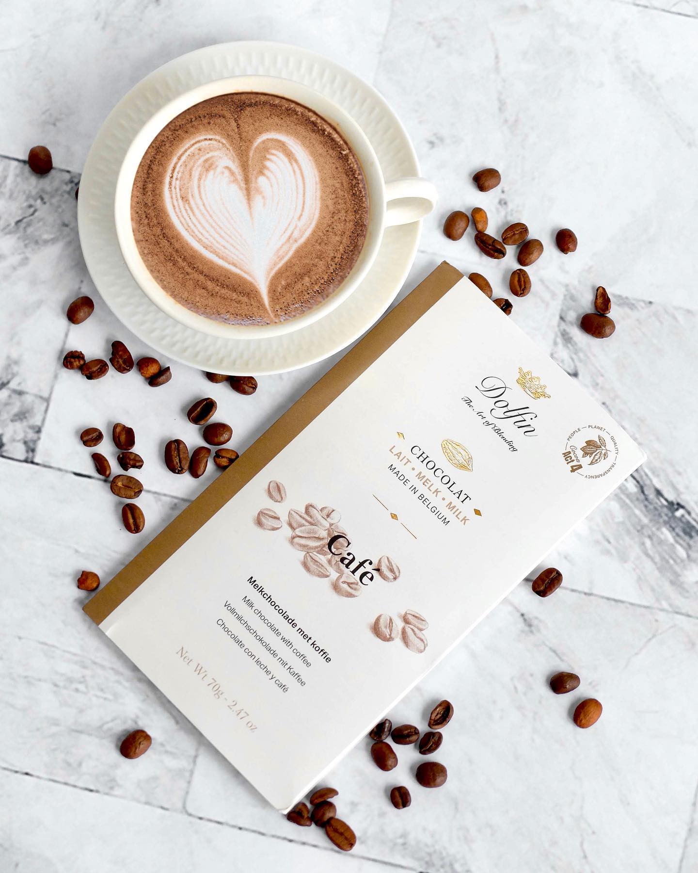 Dolfin 37% Milk Chocolate Bar with Coffee Lifestyle