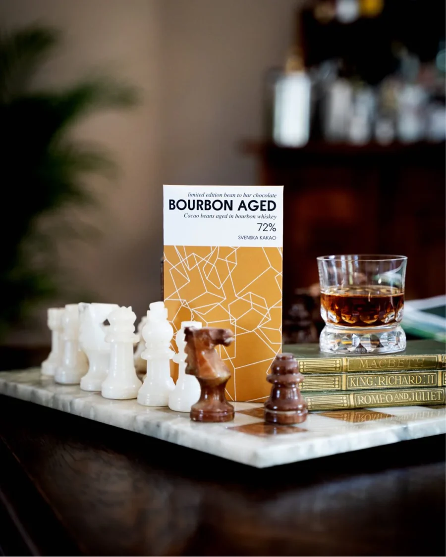 Svenska Kakao Bourbon Aged 72% Dark Chocolate Bar Lifestyle
